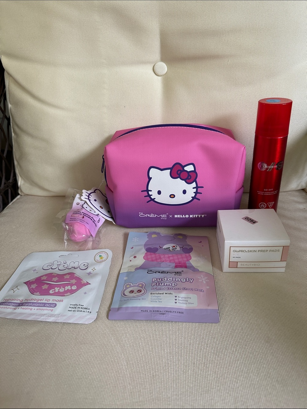 Hello Kitty Pink & Purple Cosmetic Pouch with misc accessories NWT